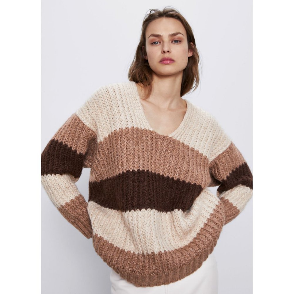 Zara Oversized Loose Fit Striped Sweater S
